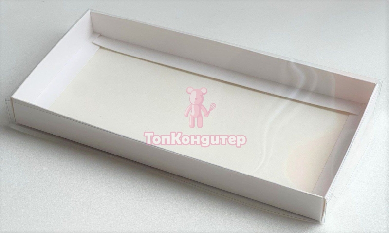 Коробка под дубайский шоколад с пластиковой крышкой 16 см*9 см*2,5 см (белая)