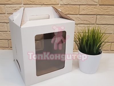 Коробка для торта 22 см*22 см*24 см с резным окном и ручкой