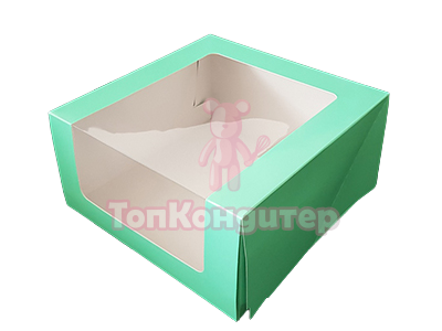 Коробка для торта 23,5 см*23,5 см*11,5 см с окном салатовый
