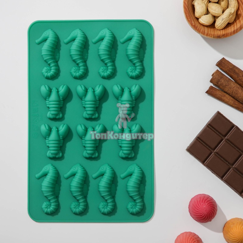 Форма для мармелада Доляна «Морской мир», силикон, 22×14×1 см, 14 ячеек, цвет МИКС