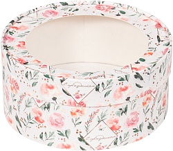 Коробка для зефира 16 см*7 см круглая, розы