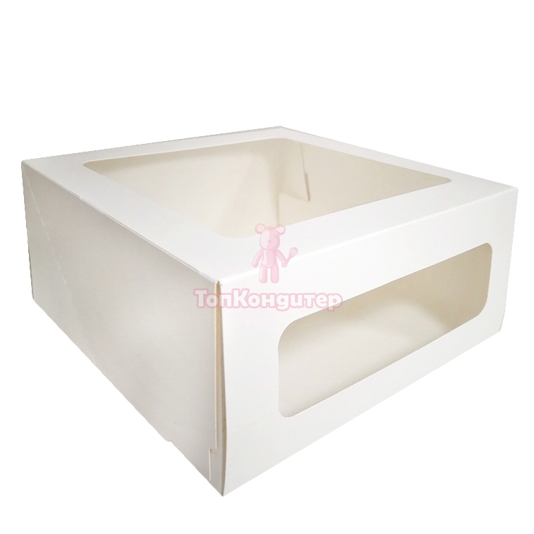 Коробка для торта 2 окна 24 см*24 см*10 см белая