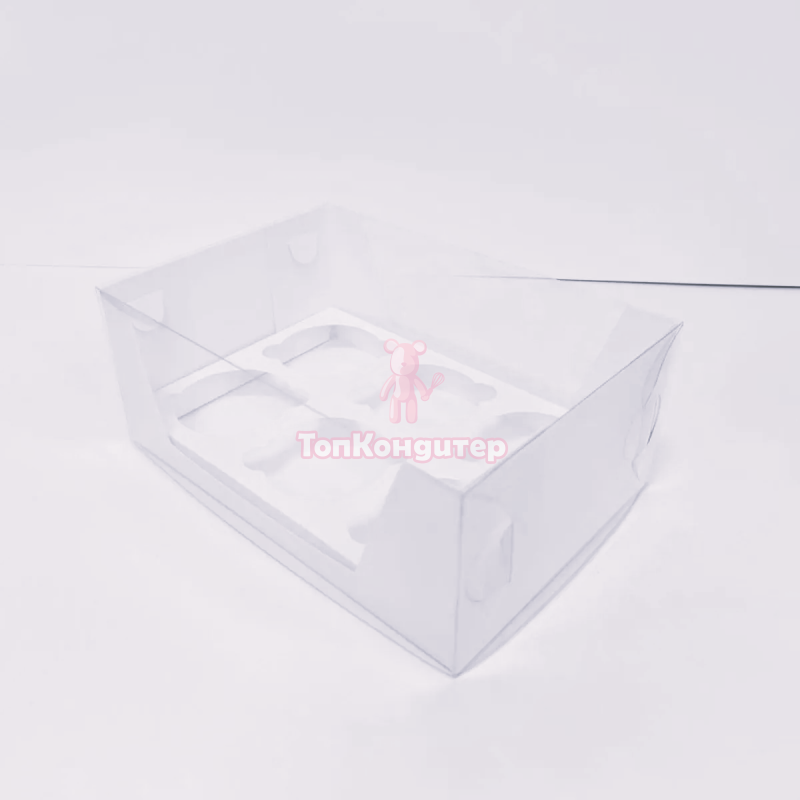 Коробка на 6 капкейков белая с пластиковой крышкой